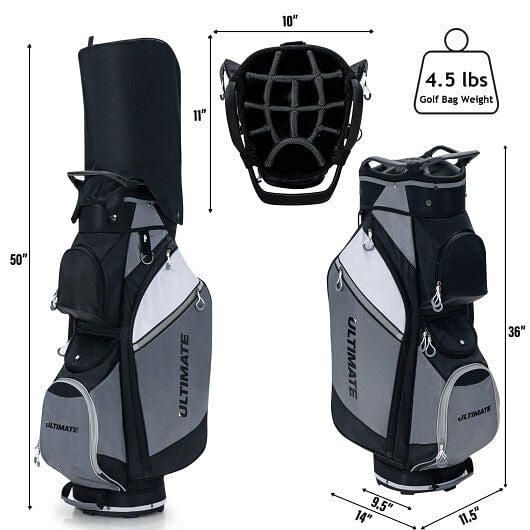 14-Way Golf Cart Stand Bag with Waterproof Rain Hood-2